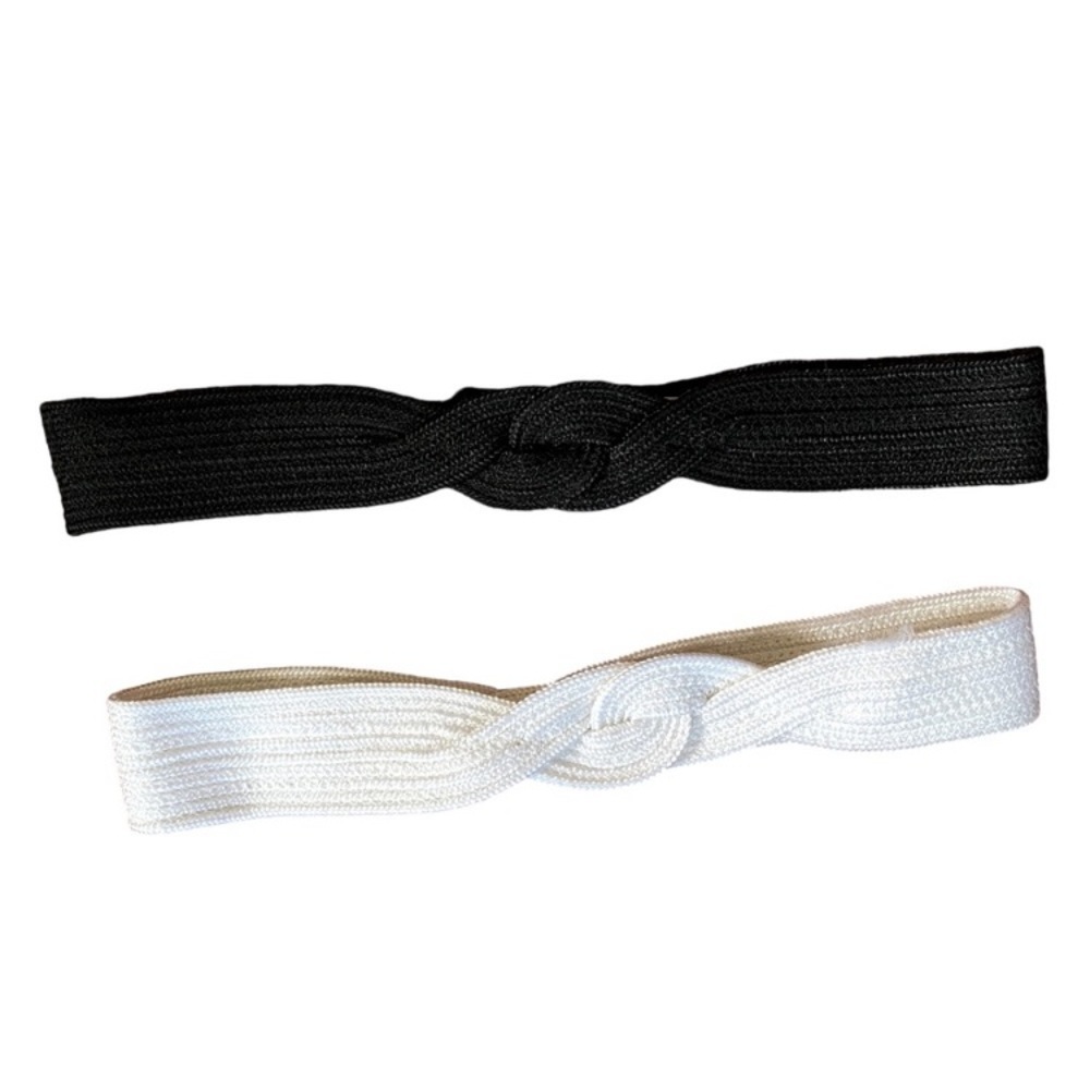 Set Of Vintage Black White Knot Detail Braided Cummerbund Cinched Waist Belts M